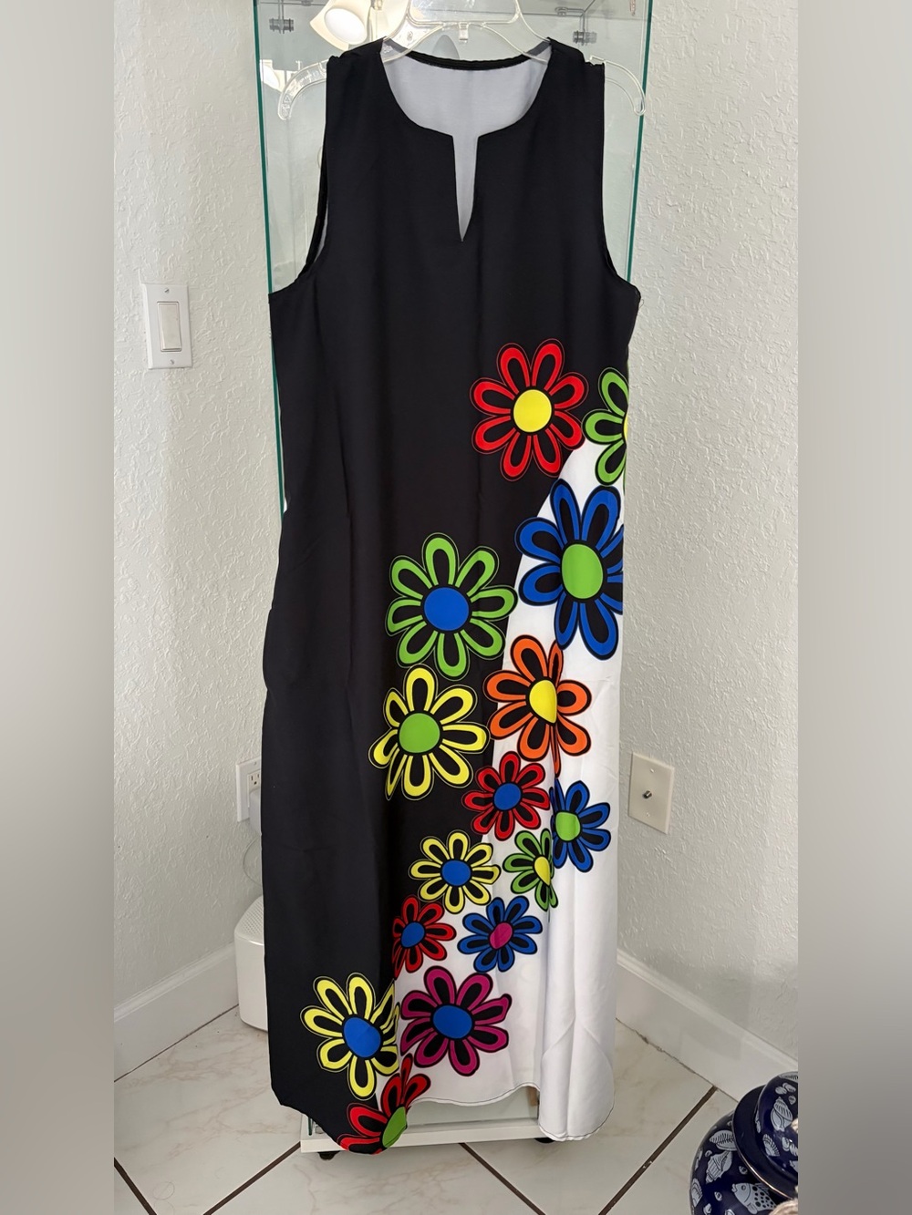 Black Floral Colorblock Sleeveless Maxi Dress